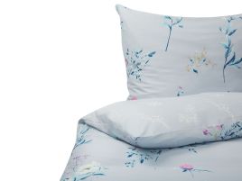 Cotton Sateen Duvet Cover Set Flower Pattern 155 x 220 cm Light Blue EVERGREEN