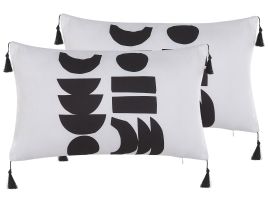 Set of 2 Cushions Geometric Pattern 30x50cm White and Black