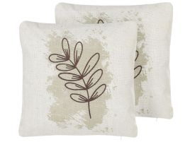 Set of 2 Cushions 30x50cm Leaf Motif Beige