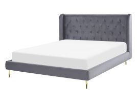 Velvet EU Double Size Bed Grey FORBACH