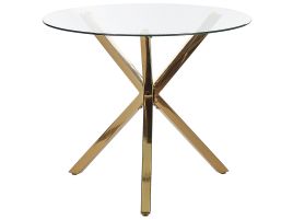 Glass Top Round Dining Table âŒ€ 90 cm Gold SAVONI