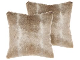 Set of 2 Faux Fur Cushions 45x45cm Brown