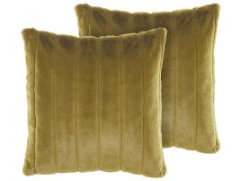 Set of 2 Faux Fur Cushions 45x45cm Green