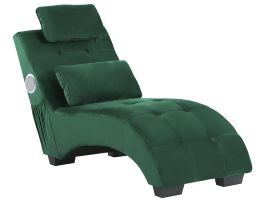 Velvet Chaise Lounge with Bluetooth Speaker USB Port Green SIMORRE