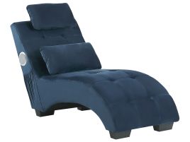 Velvet Chaise Lounge with Bluetooth Speaker USB Port Blue SIMORRE