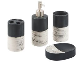 Ceramic 4-Piece Bathroom Accessories Set Black with Beige CORO