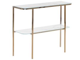 Glass Top Console Table Marble Effect White with Gold CALVERT