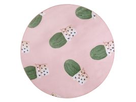 Round Area Rug Cactus Print 120cm Pink