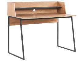 Home Office Desk with Shelf 120 x 59 cm Light Wood with Black GORUS