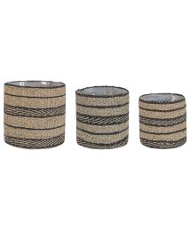 Set of 3 Seagrass Plant Pot Baskets Natural and Black RASBORA