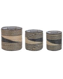 Set of 3 Seagrass Plant Pot Baskets Natural and Black RATTAIL