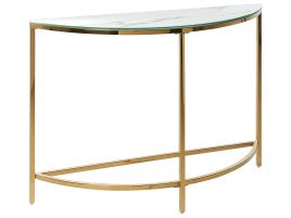 Glass Top Console Table Marble Effect White with Gold ORITA