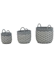 Set of 3 PE Rattan Plant Pot Baskets Grey and White GEFIRA