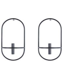 Set of 2 Metal Wall Candle Holders Black