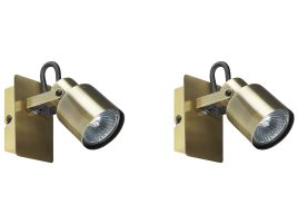 Set of 2 Metal Spotlight Lamps Brass BONTE