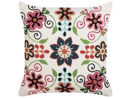 Embroidered Cotton Cushion Flower Pattern 50x50cm Multicolour
