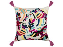 Embroidered Cotton Cushion Animal Motif 50x50cm Multicolour