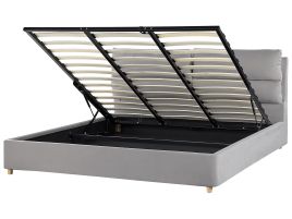 Velvet EU Super King Size Ottoman Bed Light Grey BATILLY