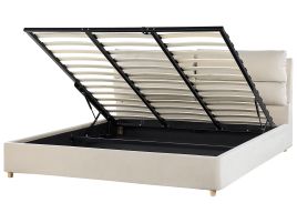 Velvet EU Super King Size Ottoman Bed Light Beige BATILLY