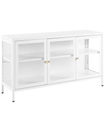 3 Door Metal Sideboard with Glass Display White NEWPORT