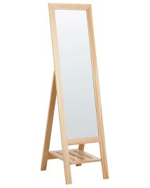 Standing Mirror with Shelf Light Wood