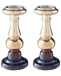 Set of 2 Glass Candlesticks 31cm Gold