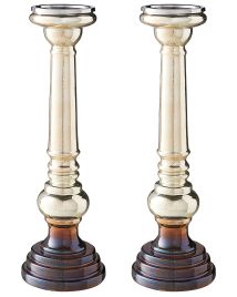 Set of 2 Glass Candlesticks 40cm Gold