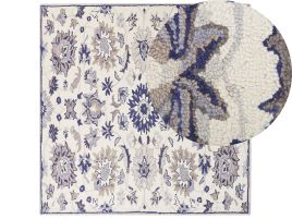Wool Area Rug 200x200cm Beige and Blue