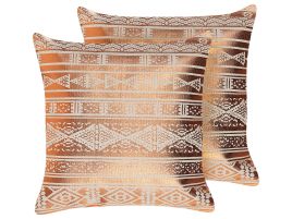 Set of 2 Cotton Cushions Geometric Pattern 50x50cm Copper