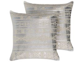 Set of 2 Cotton Cushions Geometric Pattern 50x50cm Silver