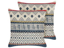 Set of 2 Cotton Cushions Geometric Pattern 50x50cm Multicolour