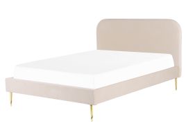 Velvet EU King Size Bed Light Beige FLAYAT