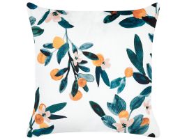 Velvet Cushion Leaf Pattern 45x45cm White and Green