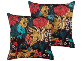 Set of 2 Velvet Cushions Floral Pattern 45x45cm Multicolour