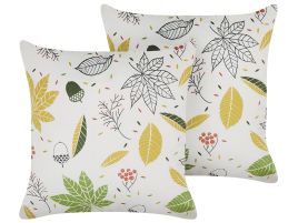 Set of 2 Velvet Cushions Leaf Pattern 45x45cm Off - White