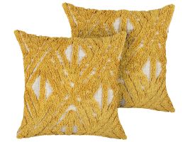 Set of 2 Tufted Cotton Cushions Geometric Pattern 45x45cm Yellow