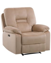 Velvet LED Electric Recliner Chair with USB Port Beige BERGEN
