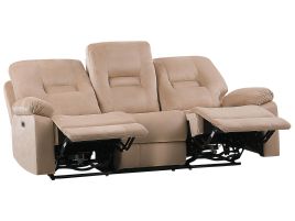 3 Seater Velvet LED Electric Recliner Sofa with USB Port Beige BERGEN