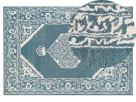 Wool Area Rug 140x200cm White and Blue