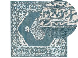 Wool Area Rug 200x200cm White and Blue