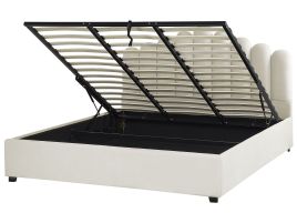Velvet EU Super King Size Ottoman Bed Off White VINCENNES