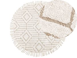 Round Cotton Area Rug 140cm Beige