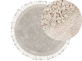 Round Cotton Shaggy Area Rug 140cm Light Beige