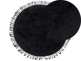 Round Cotton Shaggy Area Rug 140cm Black