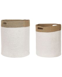 Set of 2 Cotton Baskets White and Beige