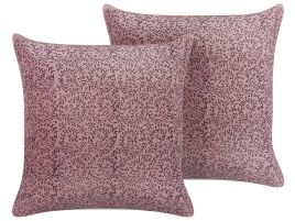 Set of 2 Velvet Cushions Floral Motif 45x45cm Pink