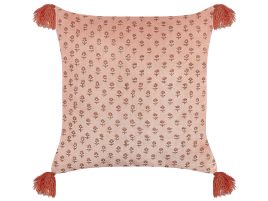 Velvet Cushion Floral Motif with Tassels 45x45cm Pink