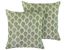 Set of 2 Velvet Cushions Floral Motif 45x45cm Green