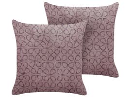 Set of 2 Velvet Cushions Geometric Pattern 45x45cm Pink