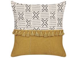 Cotton Cushion Geometric Pattern 45x45cm White and Yellow